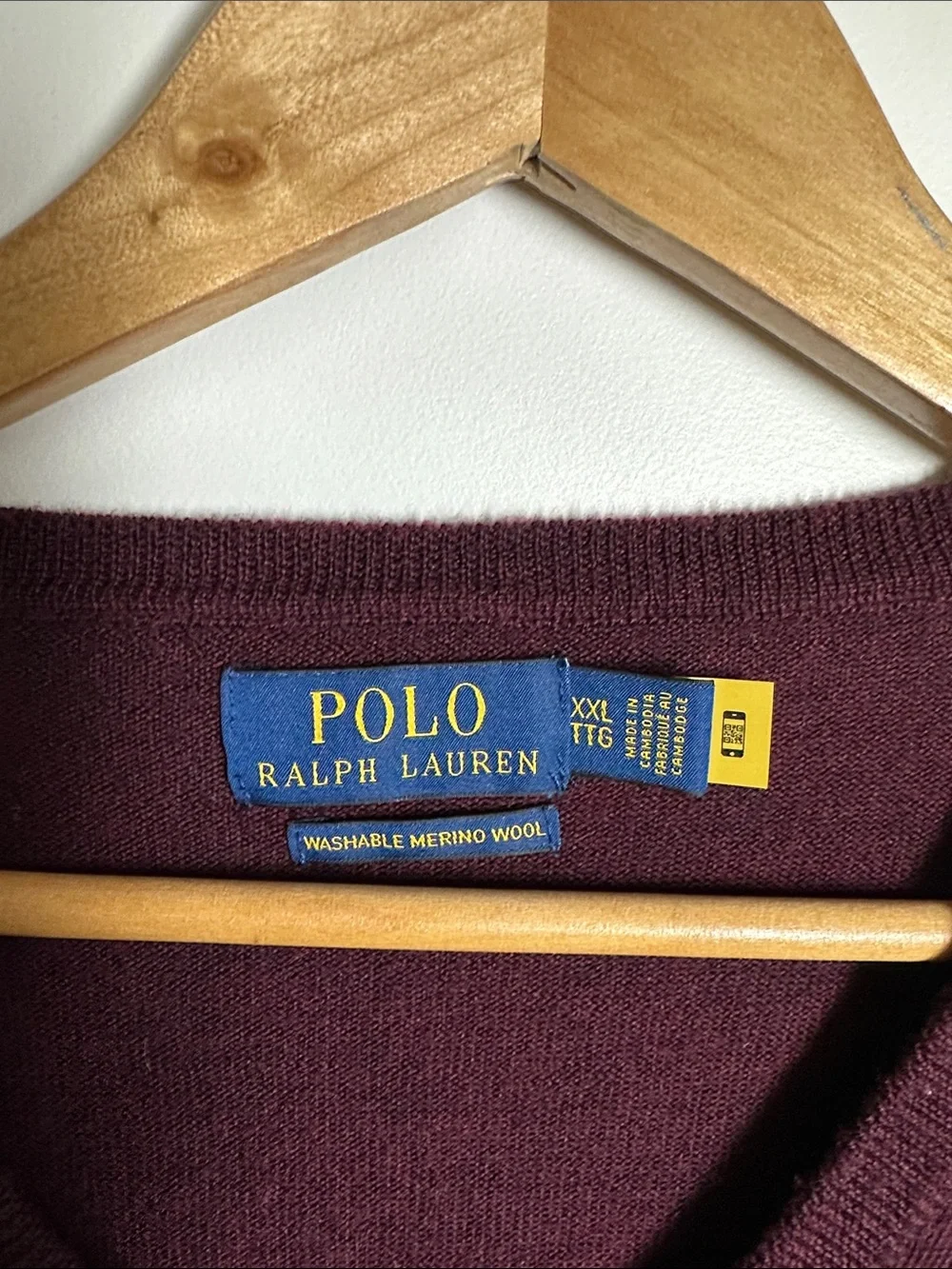Polo Ralph Lauren Men’s Washable Merino Wool V-Neck Sweater Wine XXL